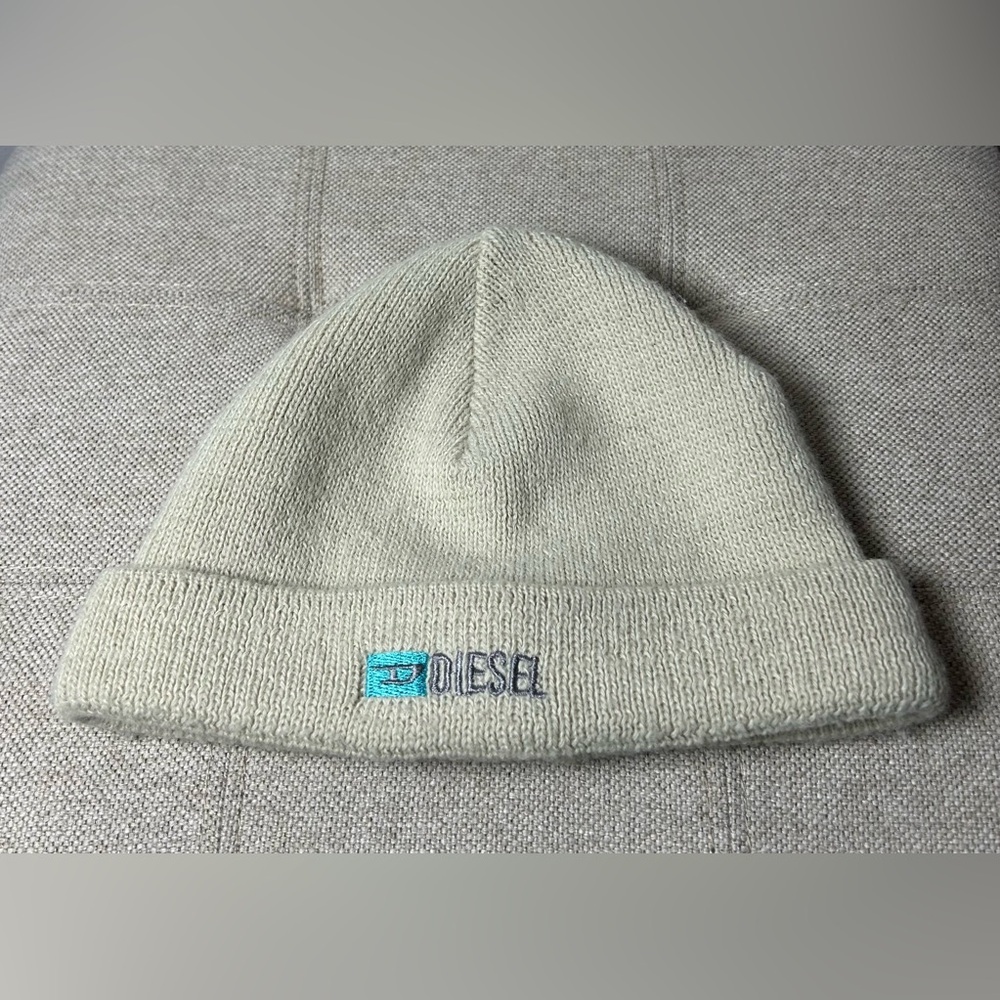 Vintage Diesel Toque Beanie Hat Off White Cream Color Embroidered Logo Size 3